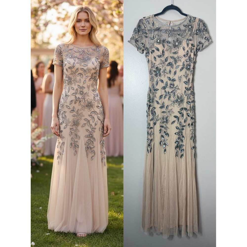 Adrianna Papell Sequin Beaded Dress Wedding Guest Mother of the Bride Gown